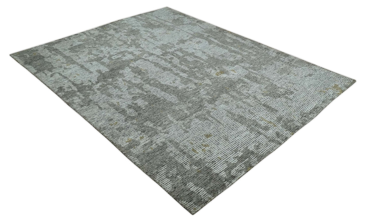 8x10 Silver and Charcoal Modern Abstract Handmade Wool Area Rug