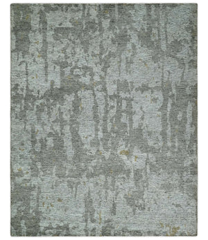 8x10 Silver and Charcoal Modern Abstract Handmade Wool Area Rug