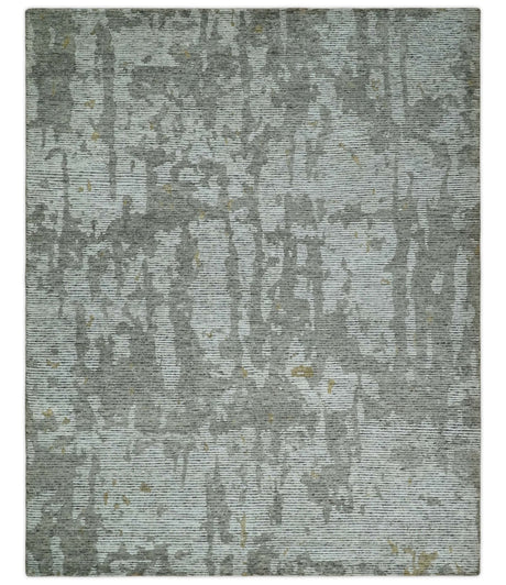 8x10 Silver and Charcoal Modern Abstract Handmade Wool Area Rug