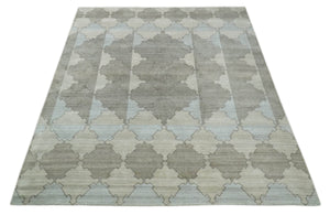 8x10 Silver and Gray Ikat design Handmade Art Silk Area Rug