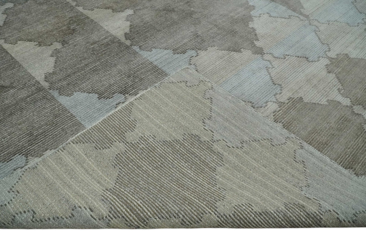 8x10 Silver and Gray Ikat design Handmade Art Silk Area Rug