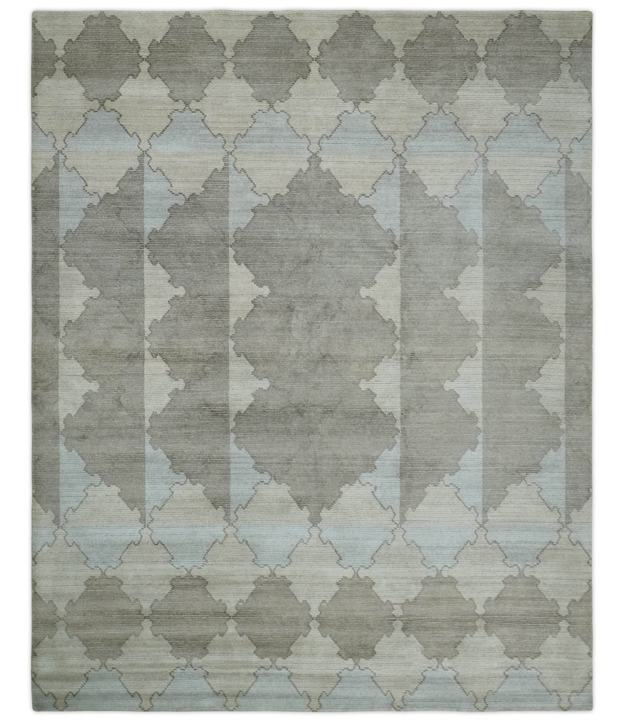 8x10 Silver and Gray Ikat design Handmade Art Silk Area Rug