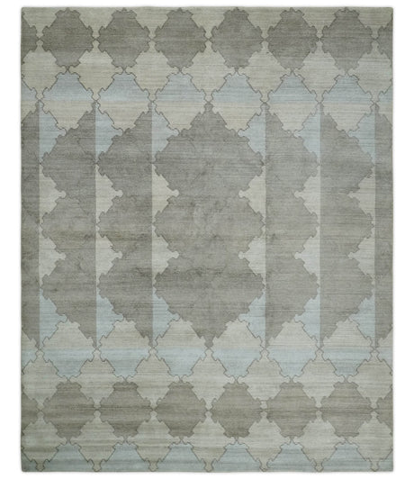 8x10 Silver and Gray Ikat design Handmade Art Silk Area Rug