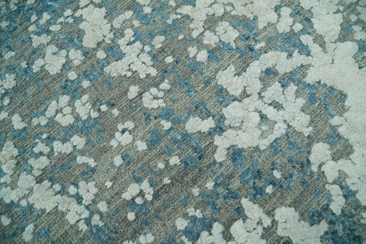 8x10 Silver and Green Pure Silk and Wool Abstract Area Rug | TRD1657810