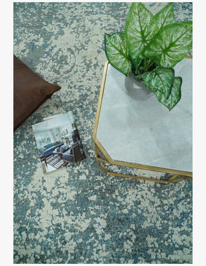 8x10 Silver and Green Pure Silk and Wool Abstract Area Rug | TRD1657810