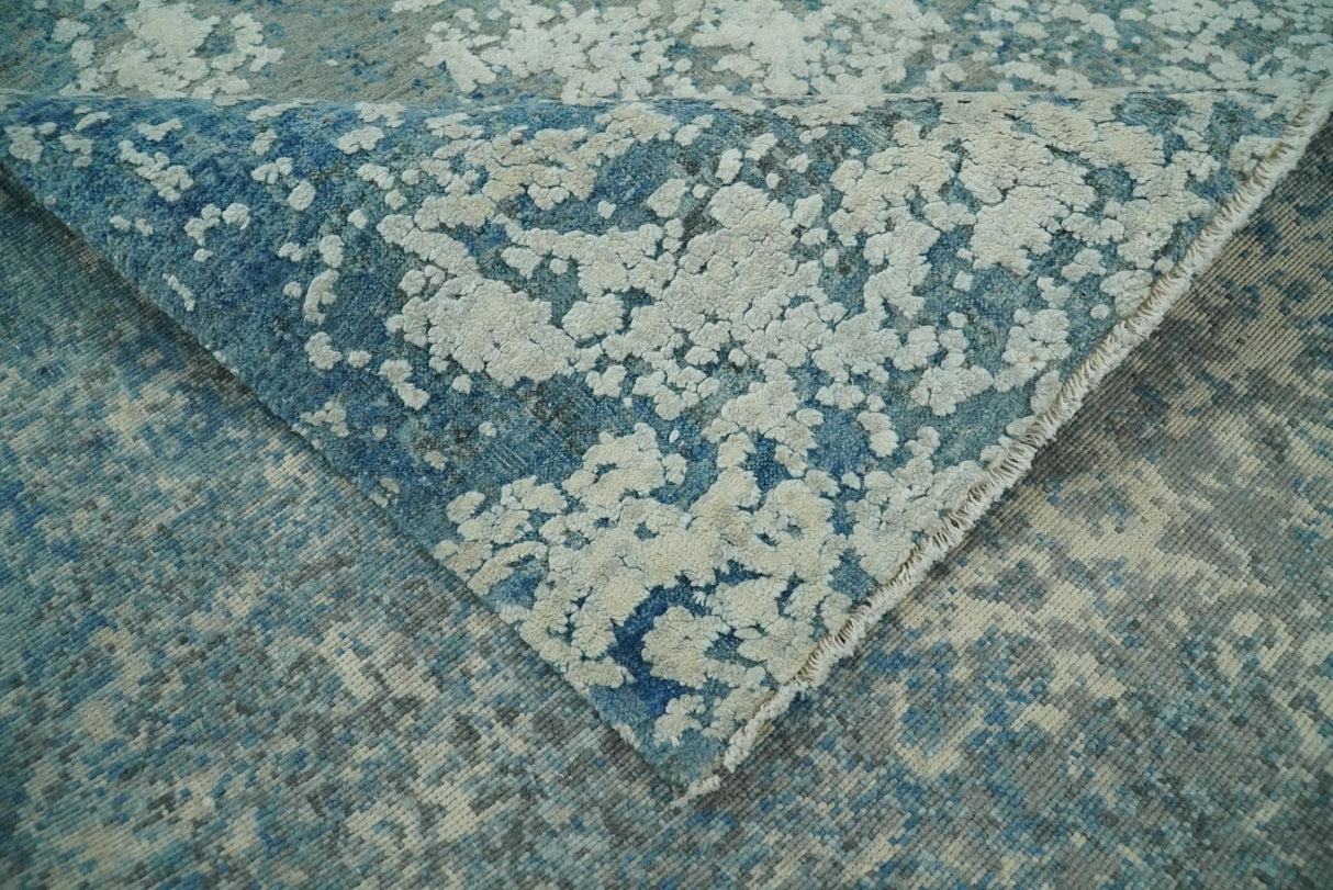8x10 Silver and Green Pure Silk and Wool Abstract Area Rug | TRD1657810