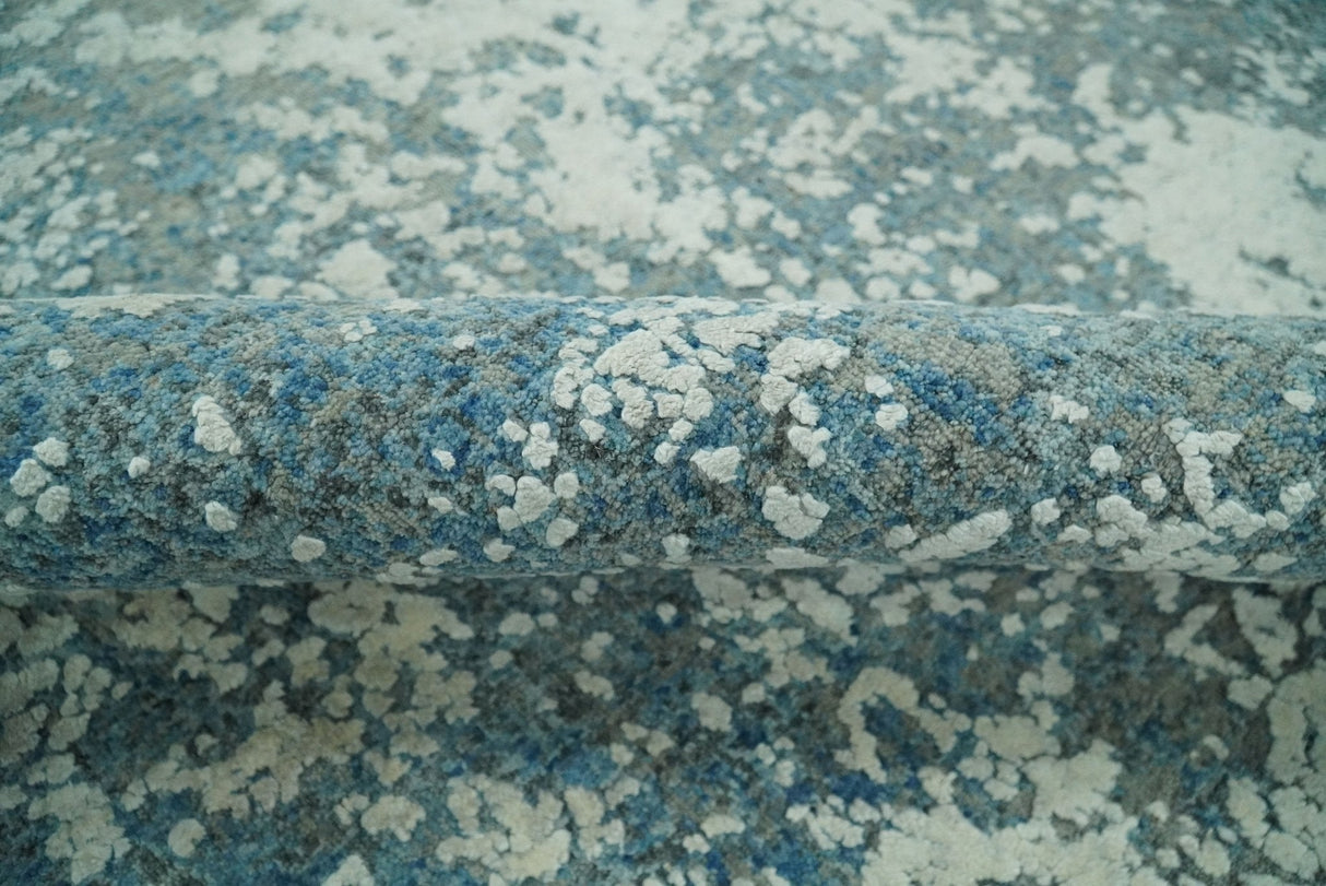 8x10 Silver and Green Pure Silk and Wool Abstract Area Rug | TRD1657810