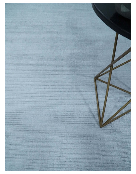8x10 Solid Plain Blue, Silver Hand Loomed Modern Scandinavian Art Silk Loop Cut Area Rug