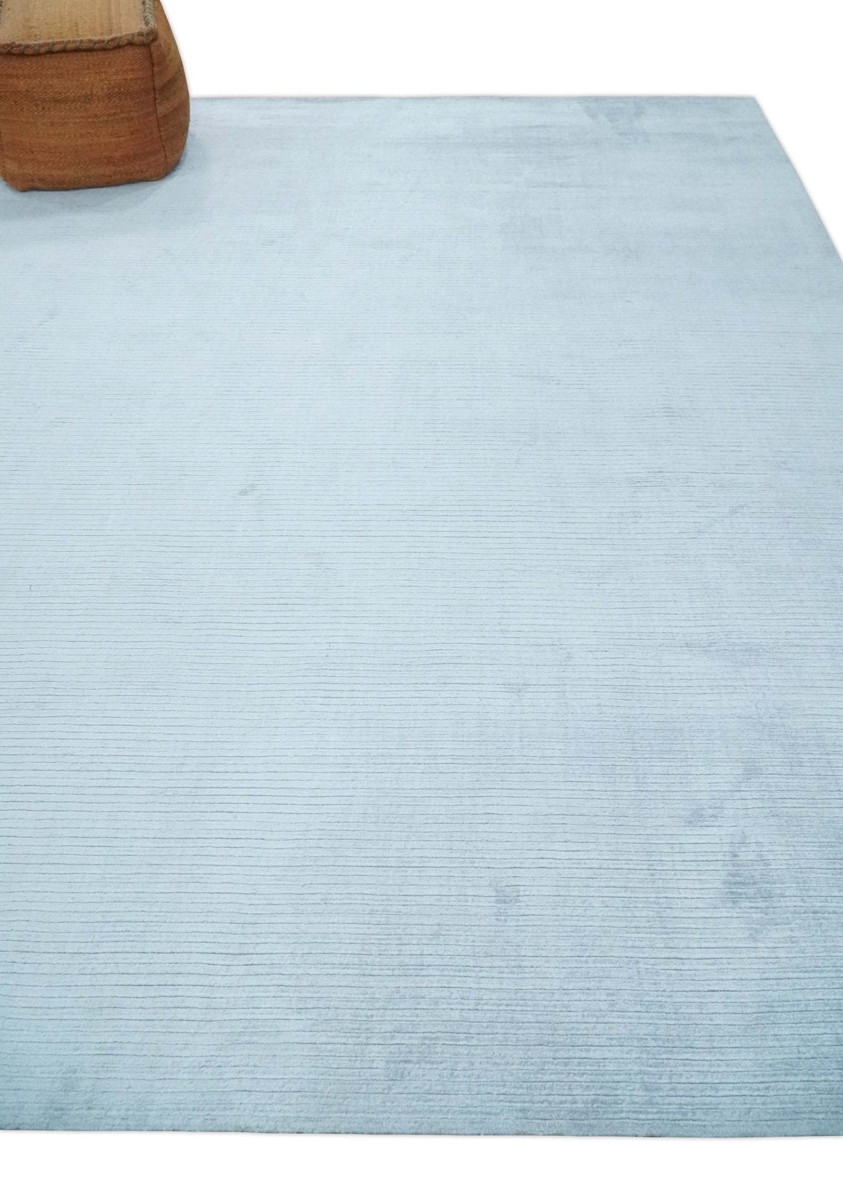 8x10 Solid Plain Blue, Silver Hand Loomed Modern Scandinavian Art Silk Loop Cut Area Rug
