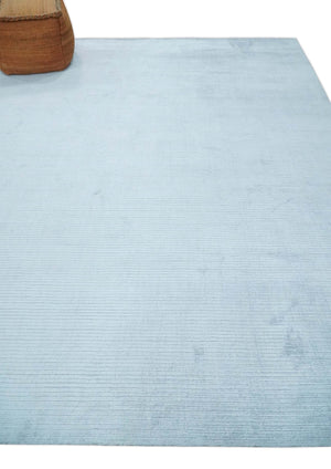 8x10 Solid Plain Blue, Silver Hand Loomed Modern Scandinavian Art Silk Loop Cut Area Rug
