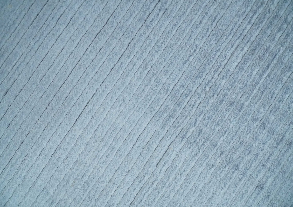 8x10 Solid Plain Blue, Silver Hand Loomed Modern Scandinavian Art Silk Loop Cut Area Rug