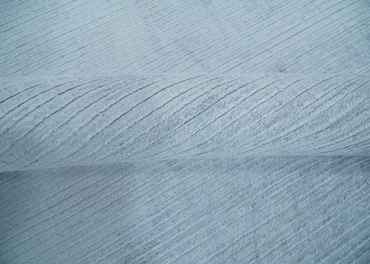 8x10 Solid Plain Blue, Silver Hand Loomed Modern Scandinavian Art Silk Loop Cut Area Rug