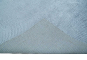 8x10 Solid Plain Blue, Silver Hand Loomed Modern Scandinavian Art Silk Loop Cut Area Rug