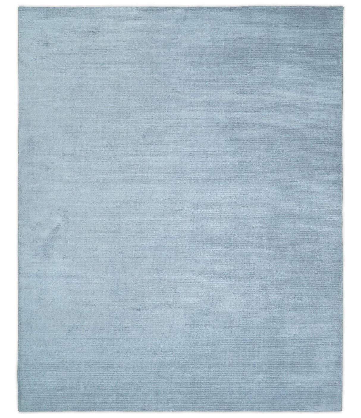 8x10 Solid Plain Blue, Silver Hand Loomed Modern Scandinavian Art Silk Loop Cut Area Rug