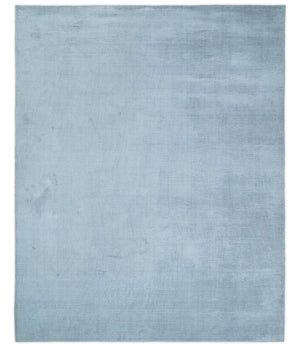 8x10 Solid Plain Blue, Silver Hand Loomed Modern Scandinavian Art Silk Loop Cut Area Rug