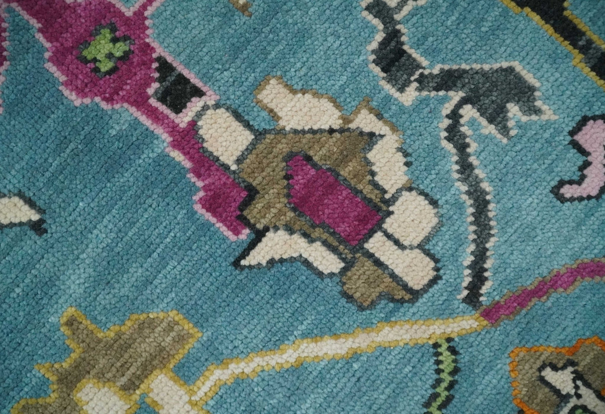 8x10 Traditional Blue and Ivory Vibrant colorful Hand knotted oushak wool area rug