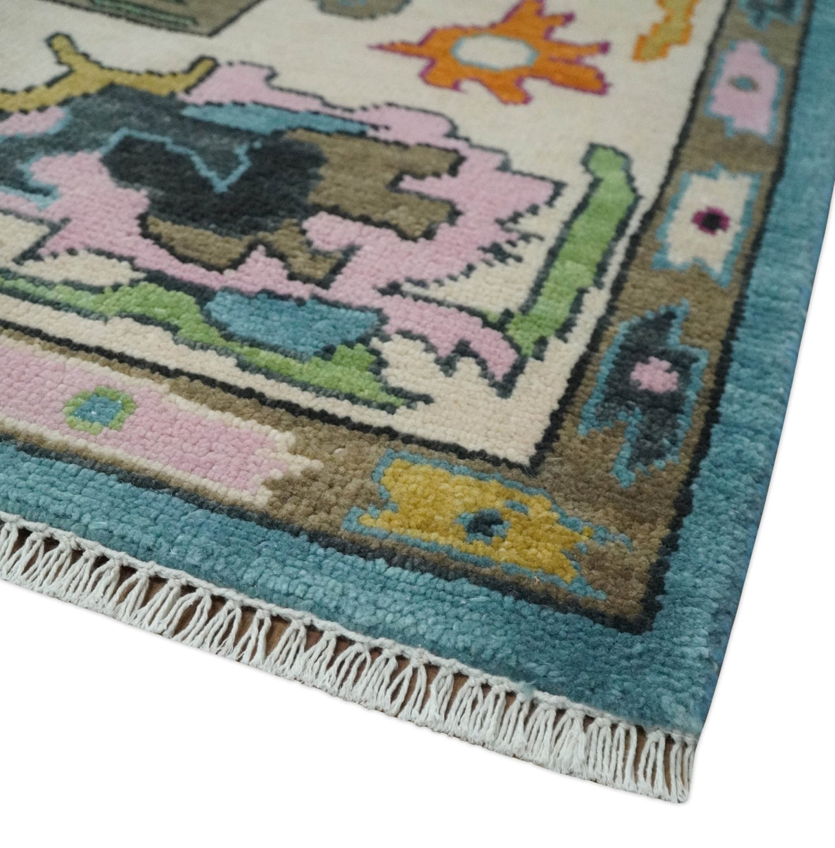 8x10 Traditional Blue and Ivory Vibrant colorful Hand knotted oushak wool area rug