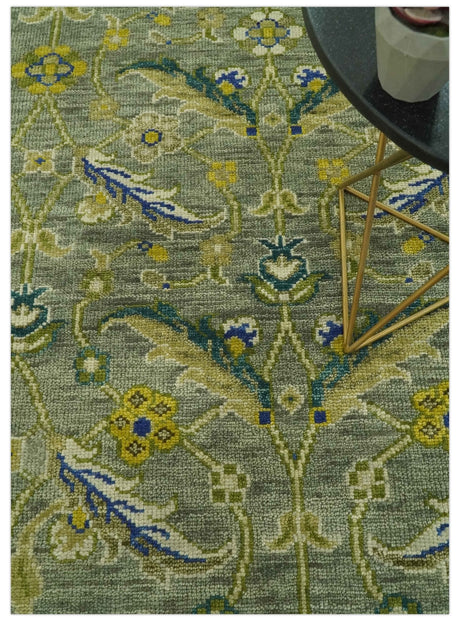 8x10 Traditional Floral Green and Blue Hand Knotted wool area rug