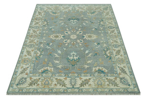 8x10 Traditional Floral Silver and Ivory Hand Knotted wool area rug