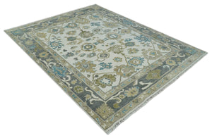 8x10 Traditional Ivory and Charcoal Hand knotted Oushak Wool Area Rug