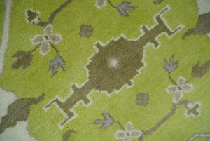 8x10 Traditional Light Green, Ivory and Charcoal Antique Style Hand knotted Wool Area Rug