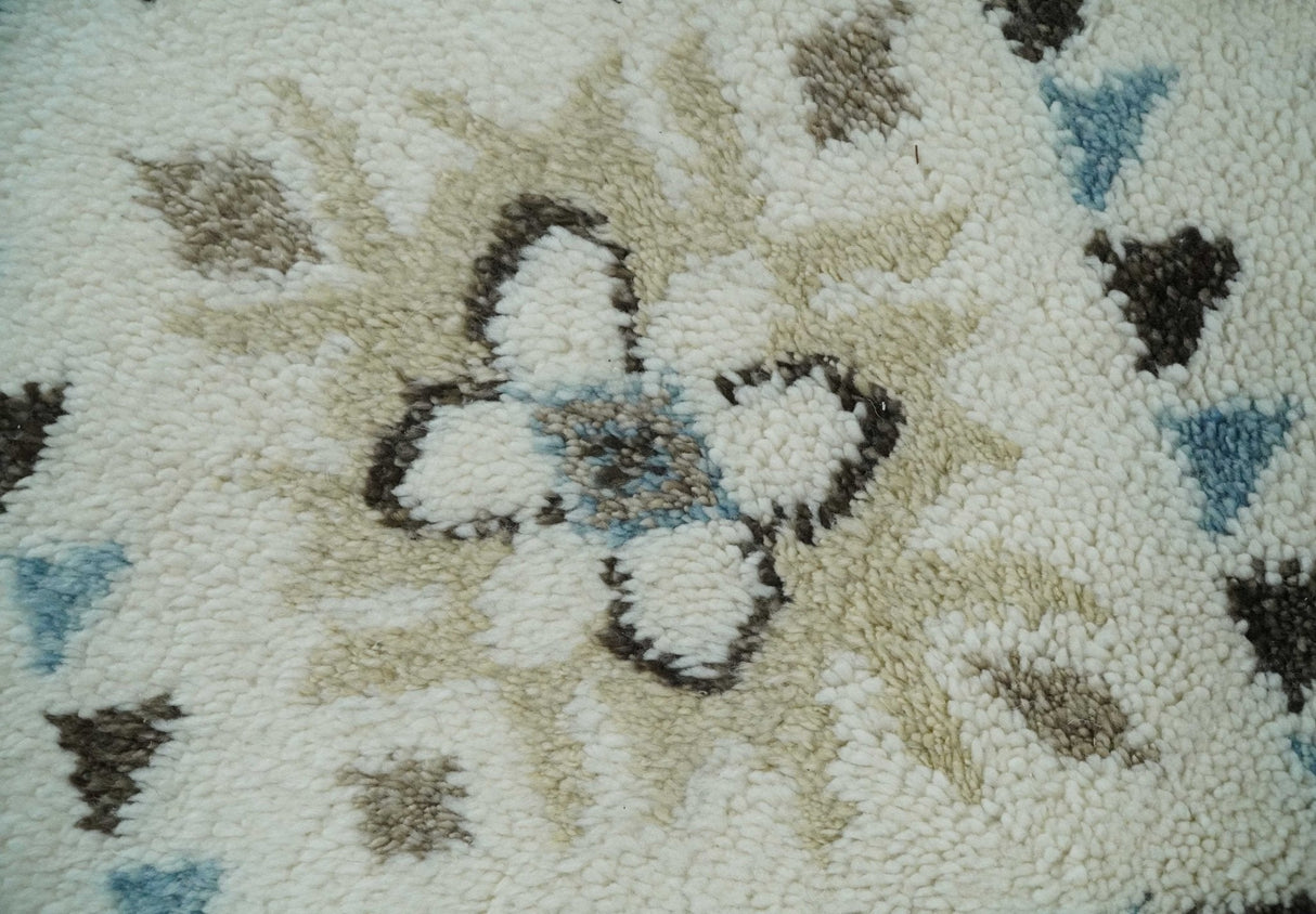 8x10 Tribal Design Ivory, Brown and Blue Traditional Hand Knotted Wool Area Rug