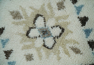 8x10 Tribal Design Ivory, Brown and Blue Traditional Hand Knotted Wool Area Rug