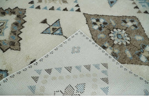 8x10 Tribal Design Ivory, Brown and Blue Traditional Hand Knotted Wool Area Rug