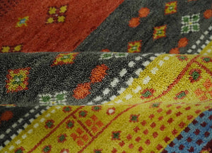8x10 Tribal Gabbeh Green, Rust, Blue and Gold Hand knotted Traditional Wool Area Rug