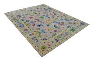 8x10 Vibrant Colorful Pink, Olive and Blue Oriental Oushak Hand Tufted area rug