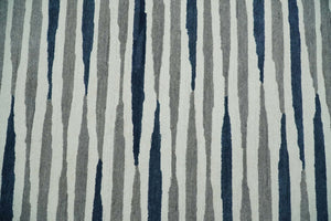 8x10 White, Blue and Camel Hand Tufted Modern Scandinavian Stripe Wool Area Rug | YUK3