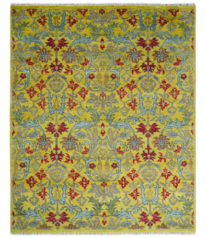 8x10 Wool Blue, Gold and Red Vibrant Colorful Traditional Eclectic Hand knotted Bohemian Area Rug | TRDCP318810
