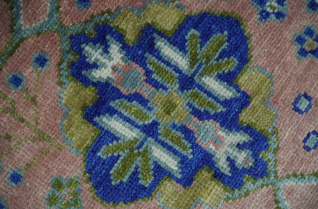 8x10 Wool Traditional Peach, Green and Blue Hand knotted Oushak Area Rug
