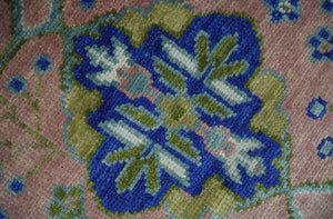 8x10 Wool Traditional Peach, Green and Blue Hand knotted Oushak Area Rug