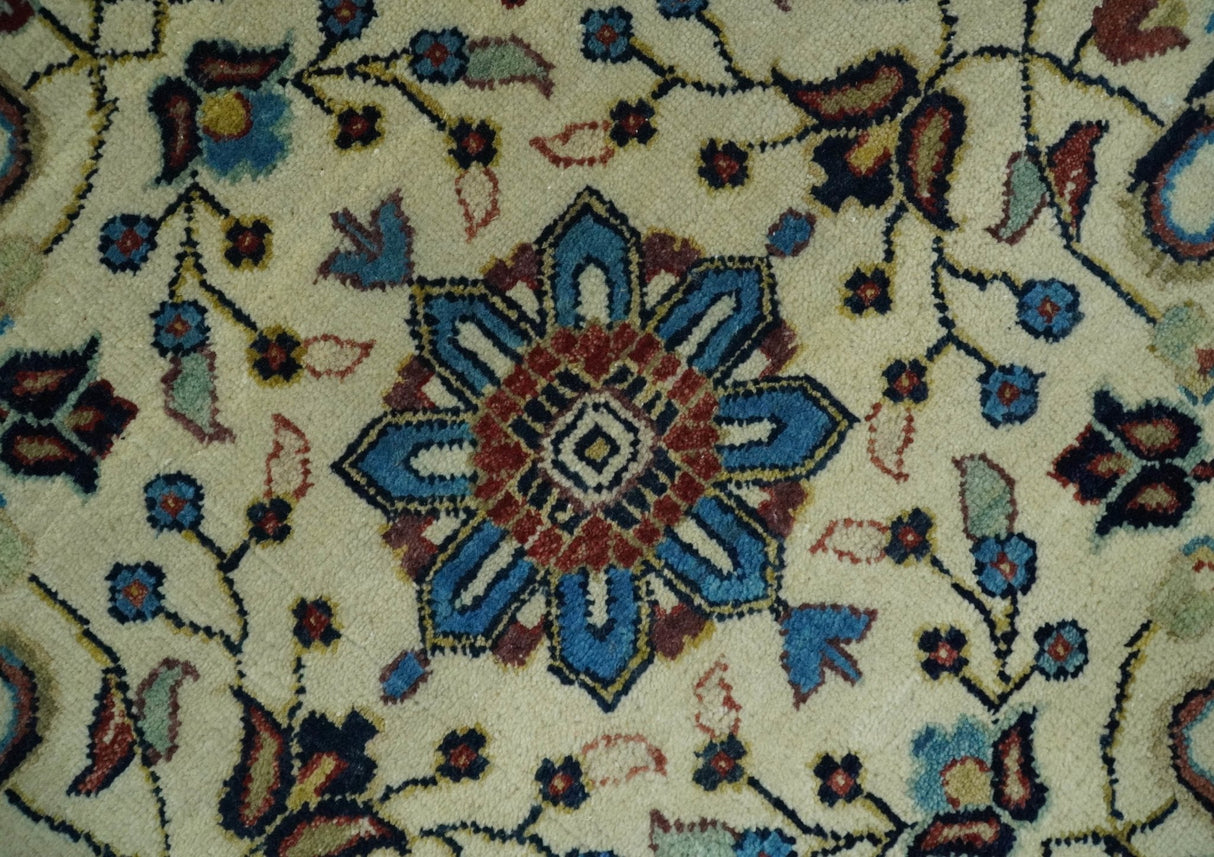 8x10 and 10x14 Fine Hand Knotted Rust, Ivory and Blue Traditional Vintage Heriz Serapi Antique Wool Rug