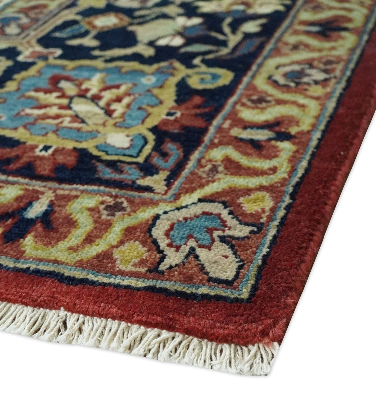 8x10 and 10x14 Fine Hand Knotted Rust, Ivory and Blue Traditional Vintage Heriz Serapi Antique Wool Rug