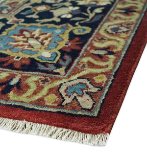 8x10 and 10x14 Fine Hand Knotted Rust, Ivory and Blue Traditional Vintage Heriz Serapi Antique Wool Rug
