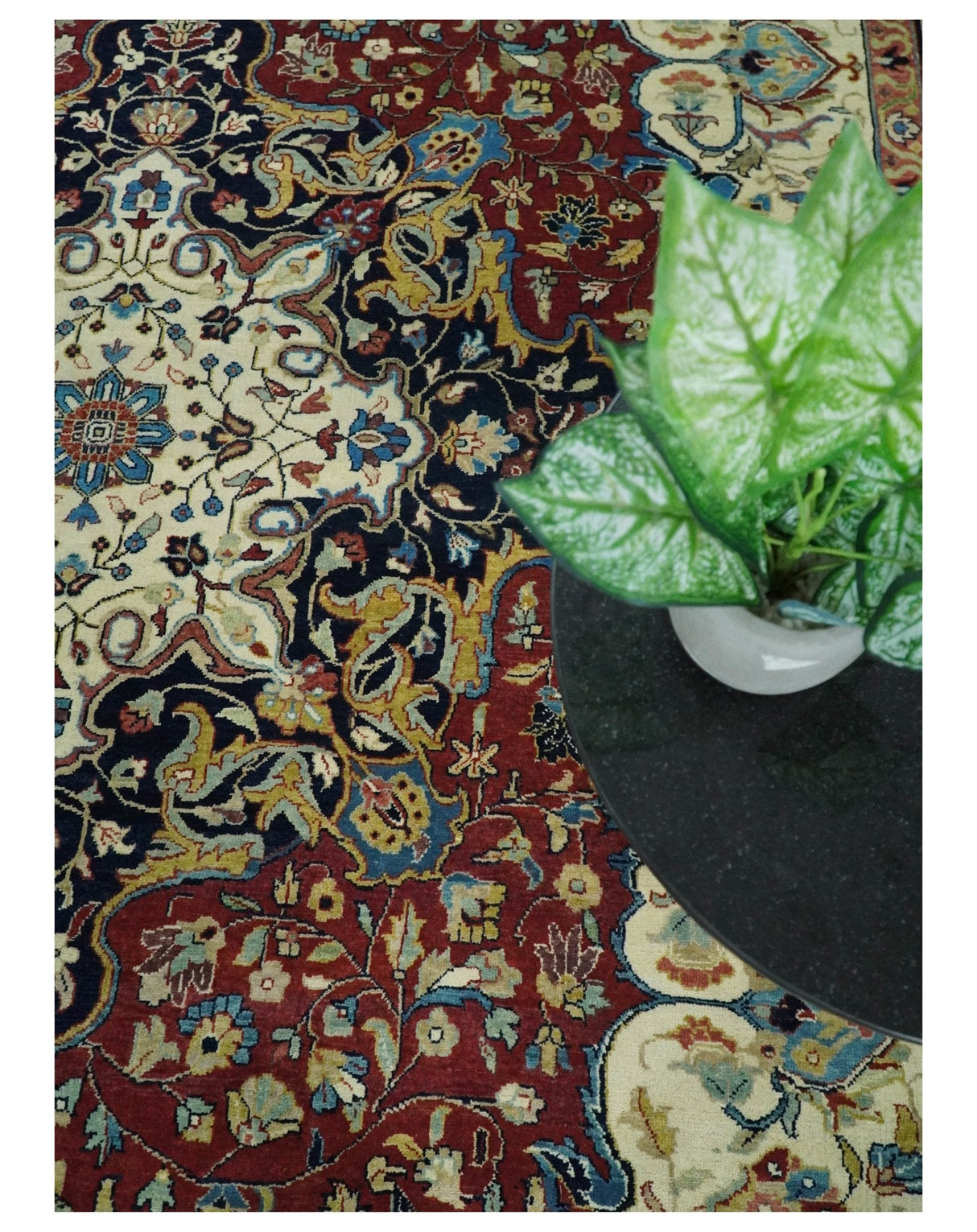 8x10 and 10x14 Fine Hand Knotted Rust, Ivory and Blue Traditional Vintage Heriz Serapi Antique Wool Rug