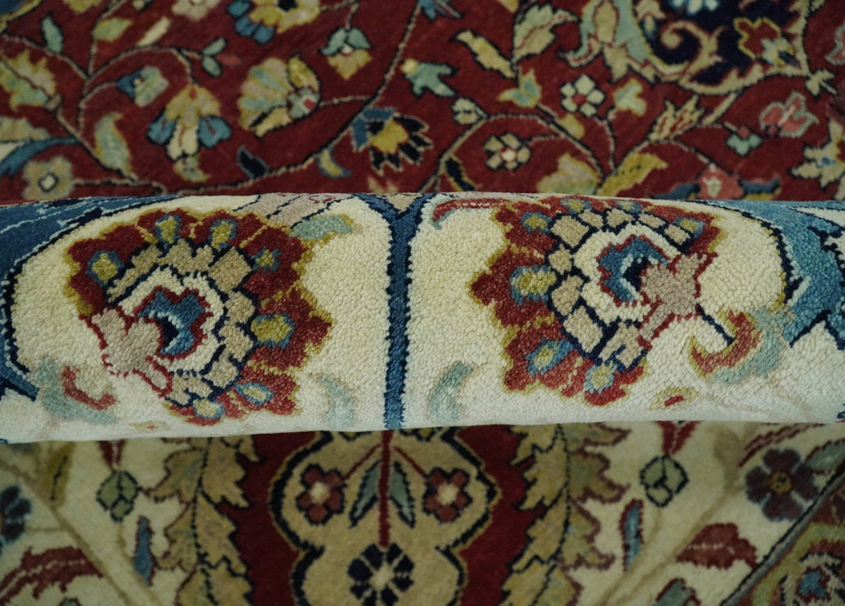 8x10 and 10x14 Fine Hand Knotted Rust, Ivory and Blue Traditional Vintage Heriz Serapi Antique Wool Rug