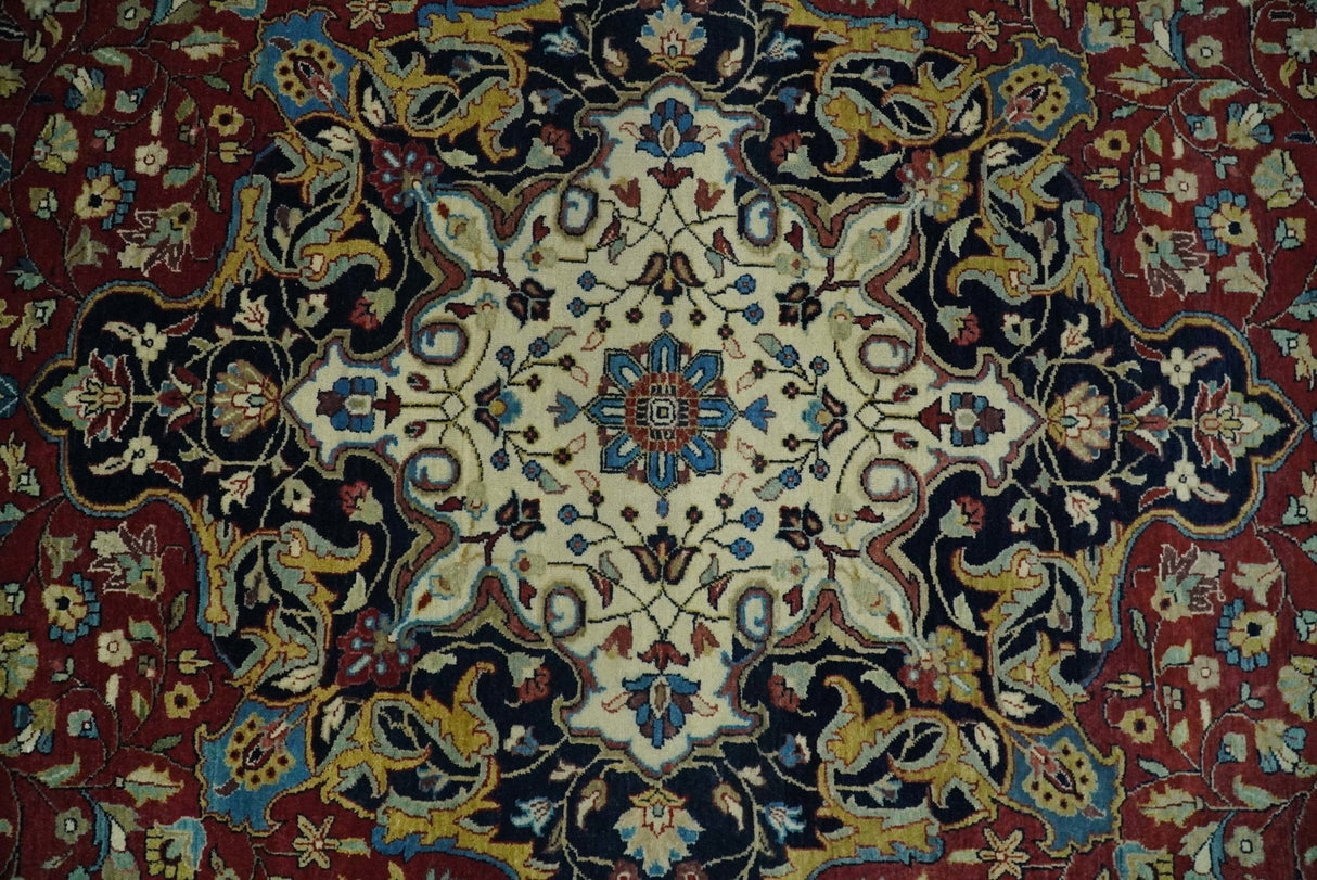 8x10 and 10x14 Fine Hand Knotted Rust, Ivory and Blue Traditional Vintage Heriz Serapi Antique Wool Rug