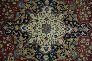 8x10 and 10x14 Fine Hand Knotted Rust, Ivory and Blue Traditional Vintage Heriz Serapi Antique Wool Rug