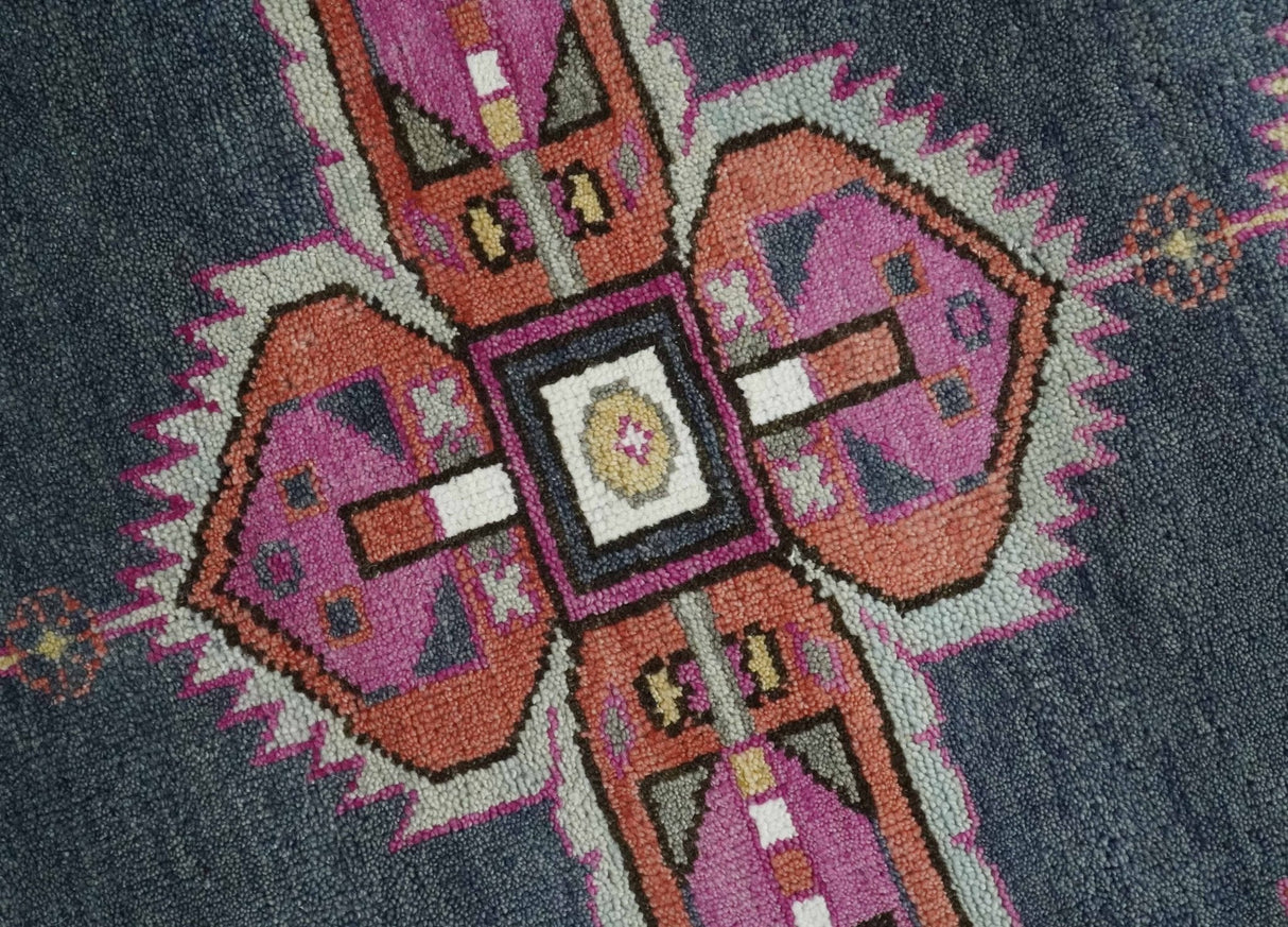 8x10 and 10x14 Hand Knotted Charcoal, Silver and Pink Traditional Wool Area Rug