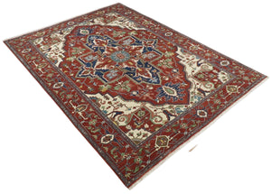 8x10 and 9x12 Fine Hand Knotted Blue, Ivory and Rust Traditional Vintage Heriz Serapi Antique Wool Rug | TRDCP470