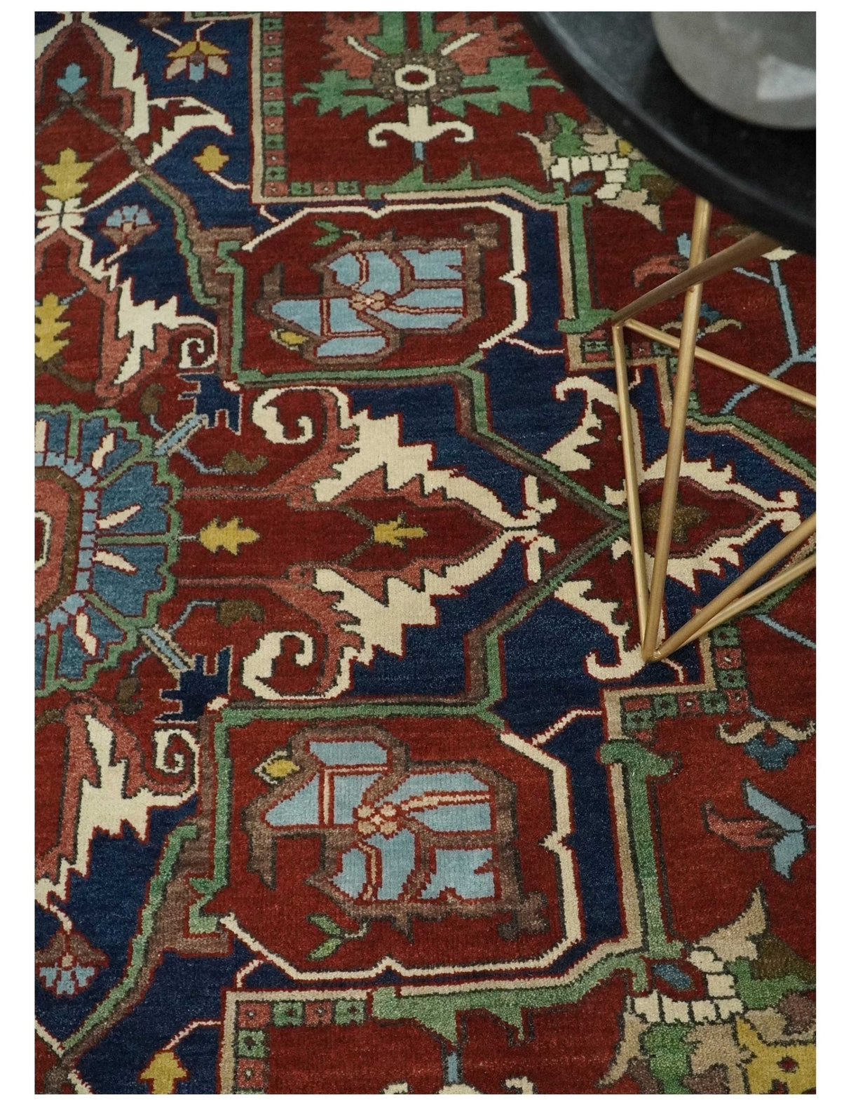 8x10 and 9x12 Fine Hand Knotted Blue, Ivory and Rust Traditional Vintage Heriz Serapi Antique Wool Rug | TRDCP470