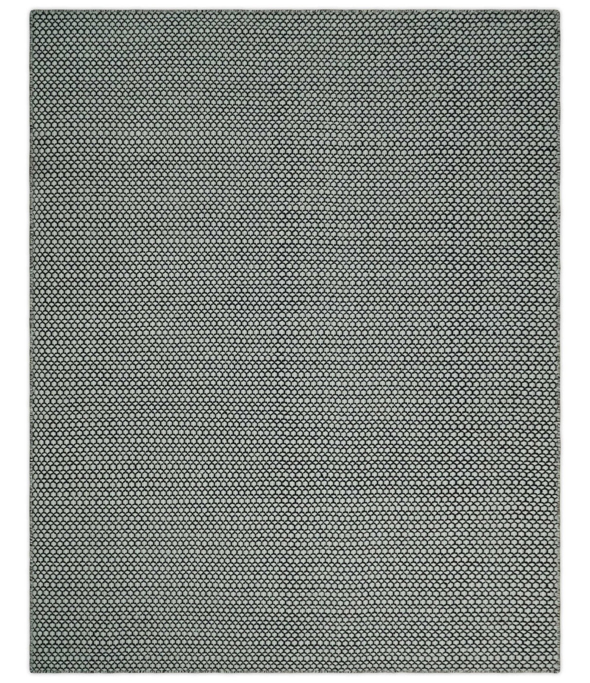 8x10 and 9x12 Flatwoven Dhurrie Modern Checkered Black and Ivory Wool Area Rug, Layering Rug | TRDCP831
