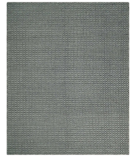 8x10 and 9x12 Flatwoven Dhurrie Modern Checkered Black and Ivory Wool Area Rug, Layering Rug | TRDCP831