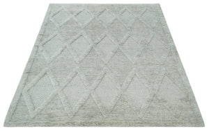 8x10 carved Texture Silver and Charcoal Geometrical hand knotted wool Area rug