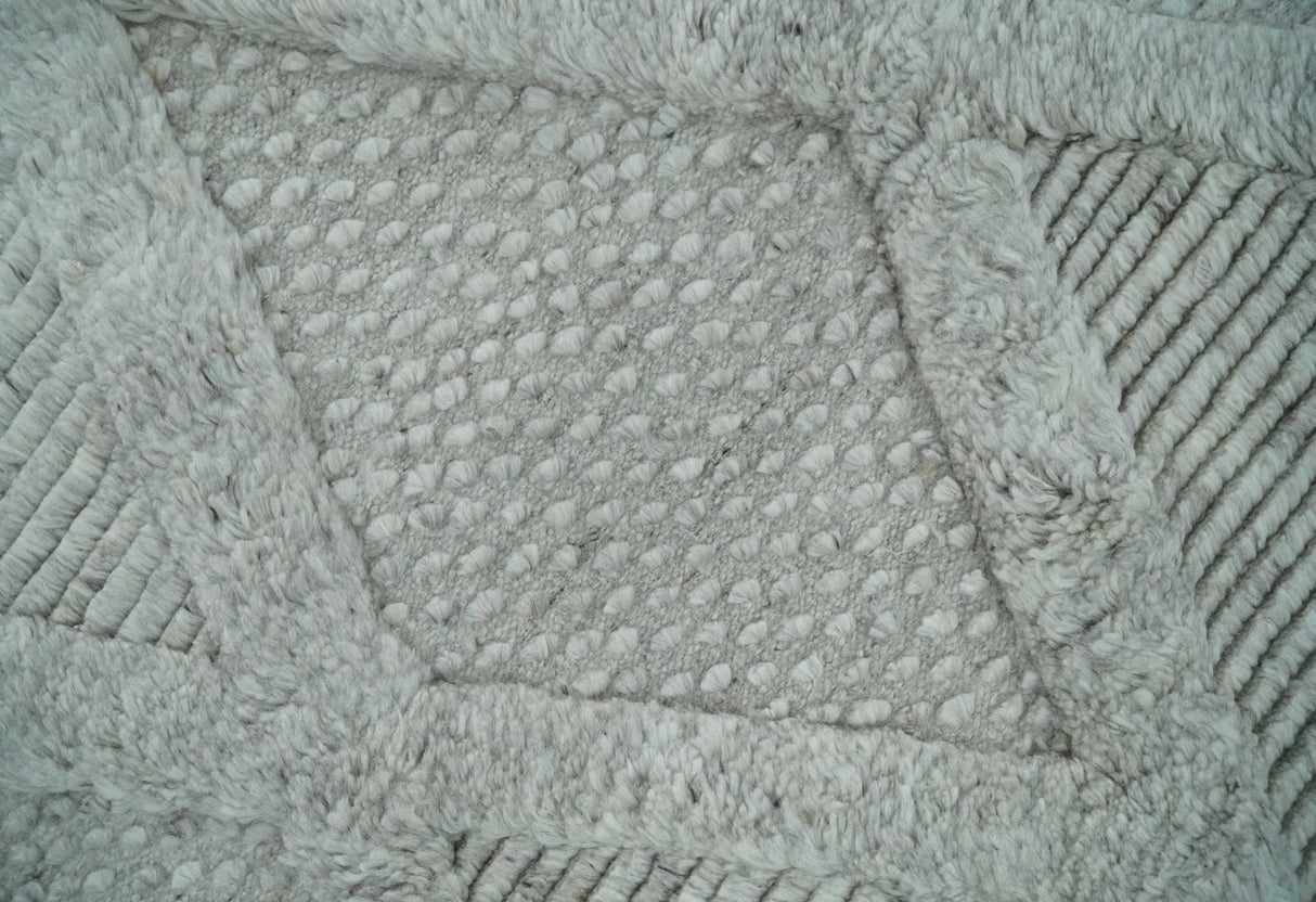 8x10 carved Texture Silver and Charcoal Geometrical hand knotted wool Area rug