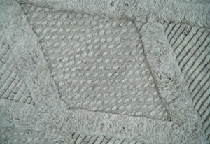 8x10 carved Texture Silver and Charcoal Geometrical hand knotted wool Area rug