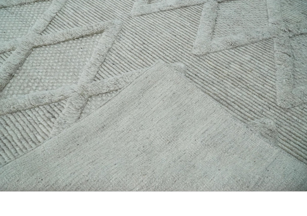 8x10 carved Texture Silver and Charcoal Geometrical hand knotted wool Area rug